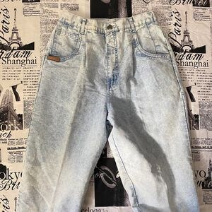 Gitano Women's light wash acid stone wash vintage 80s high waist taper jeans